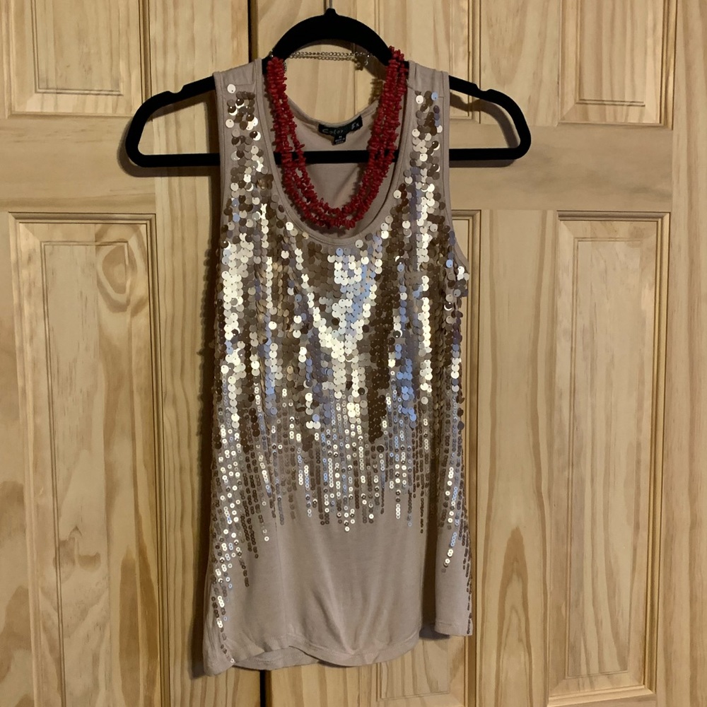Gold and Taupe sequin tank top